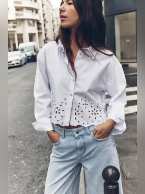 Zara Cropped Eyelet Blouse